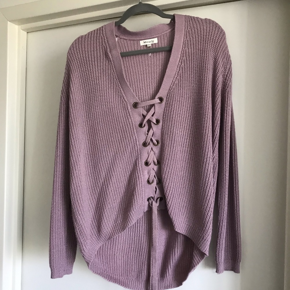 Purple lace up sweater